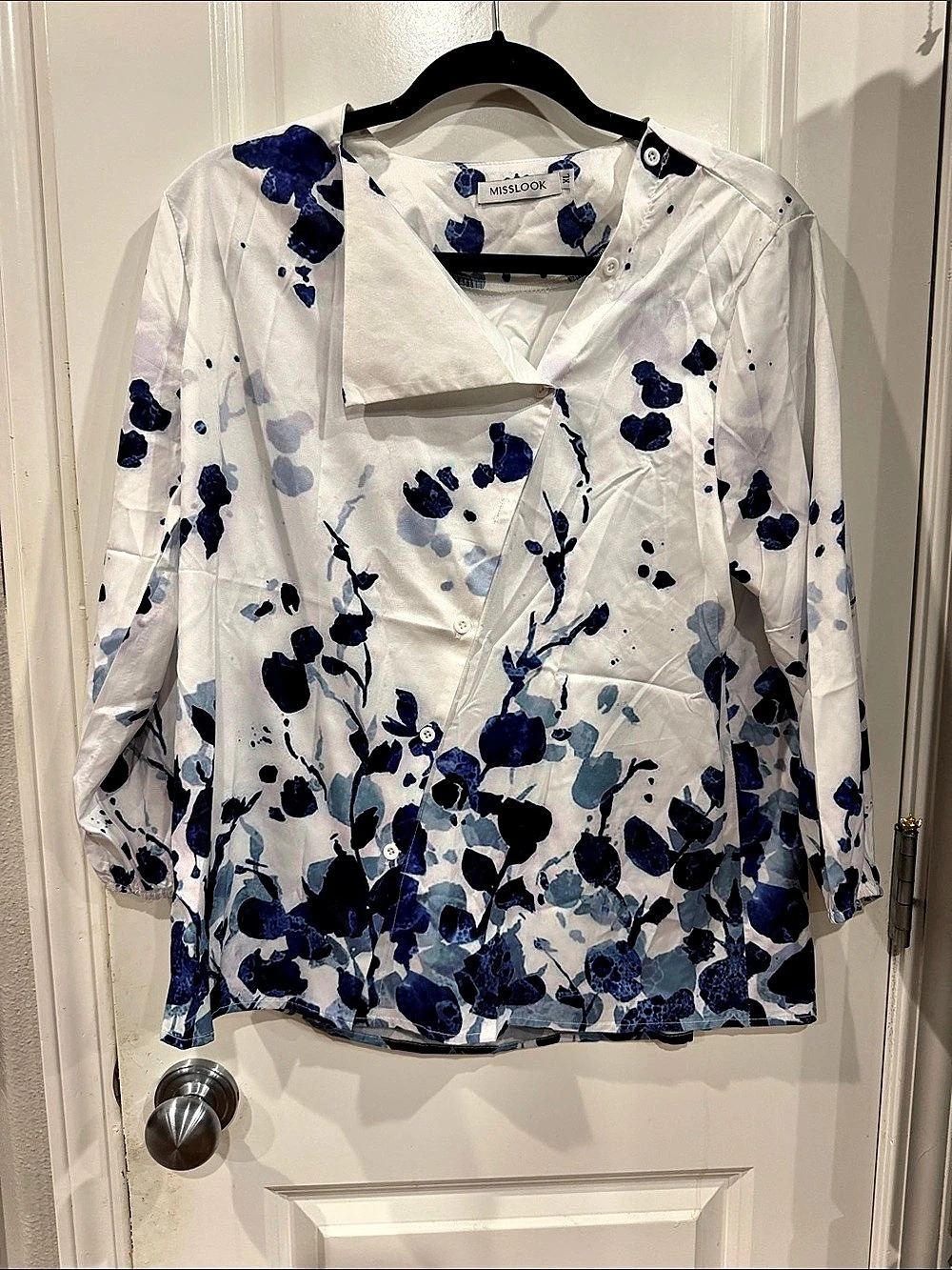 MISSLOOK Floral Blouse in White & Blue  New